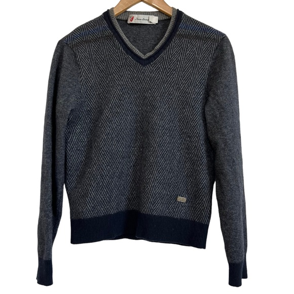 Tonino Lamborghini 100% Cashmere V-Neck Pullover Chevron Sweater Size Small - Picture 1 of 12